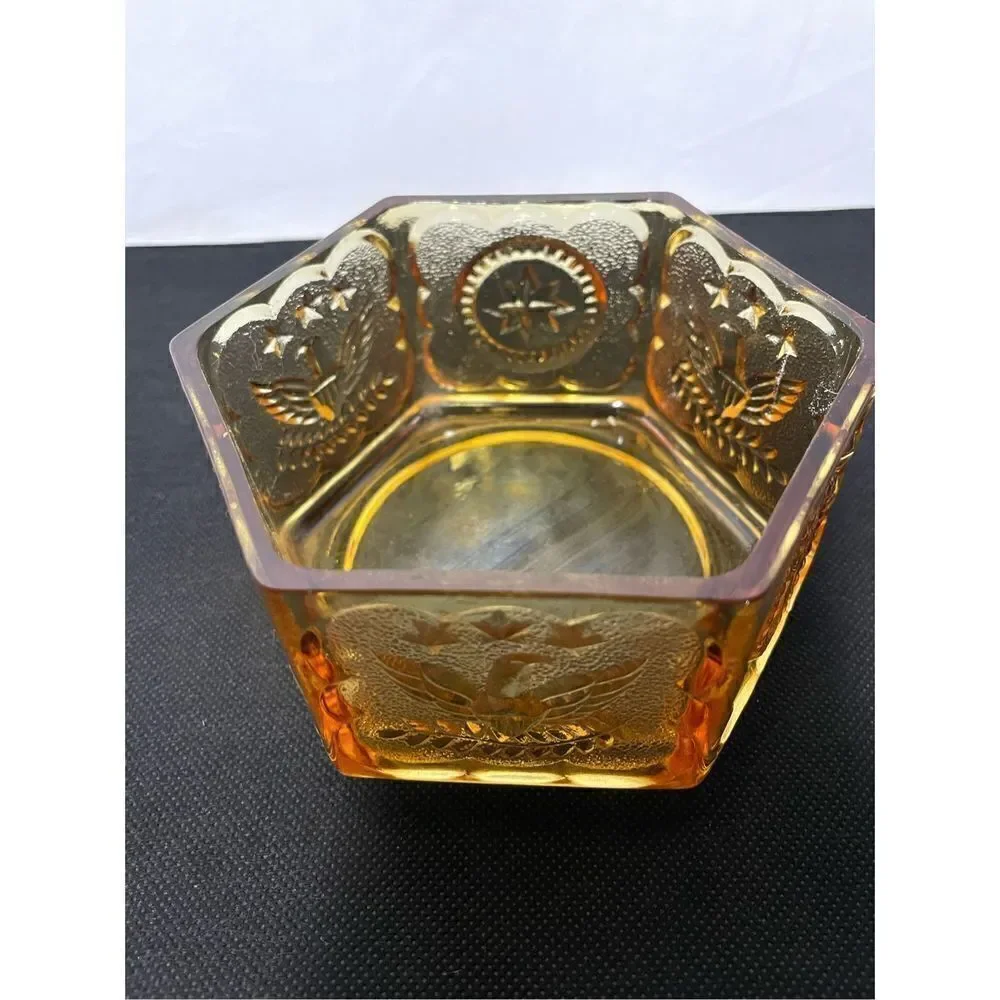 Hexagonal amber glass candy dish